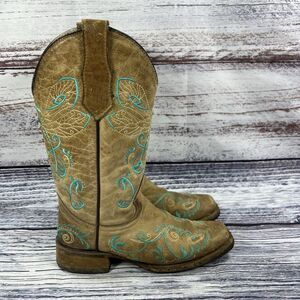 Corral Circle G Brown Embroidered Dragonfly Turquoise Square Toe Boots Women’s 6